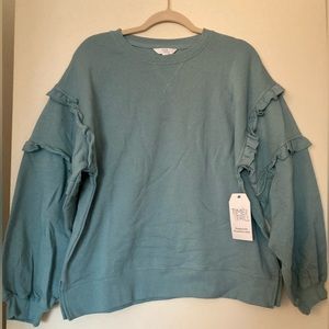 Time and Tru- Light Blue Sweater with ruffles on arms- Women Size L (12-14)